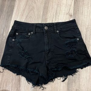 American Eagle Black Hi Rise Distressed Festival Shorts OBX vibes